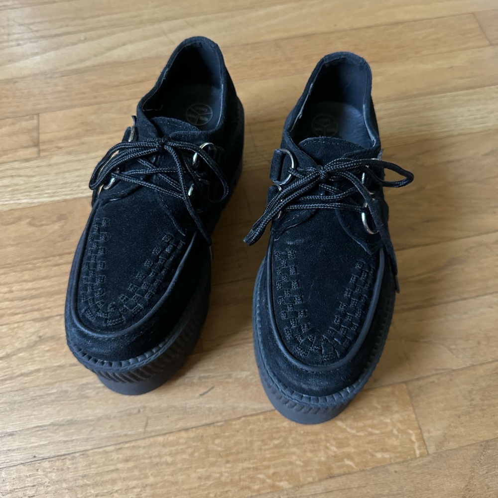 T.U.K Black Suede Platform Lace-Up Sneakers - Picture 2 of 9